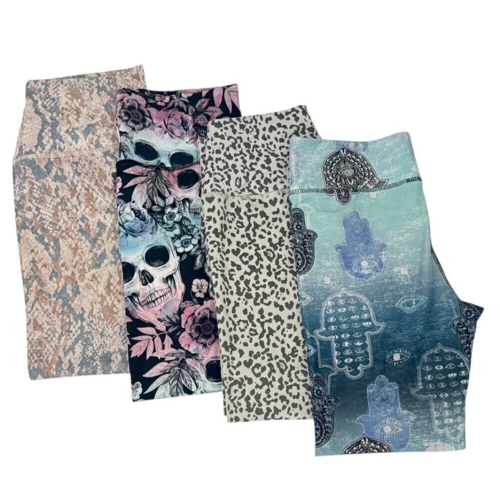 Evolution & Creation Leggings 4PC Hamsa Hand, Animal Print, Skull, Snake, Size L